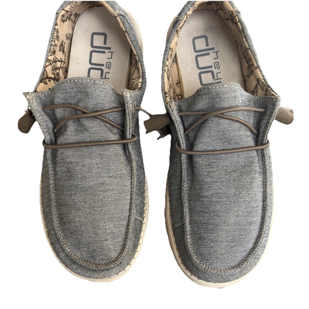 Hey Dude Wendy Stretch Steppa Grey Chambray Slip On Loafers Shoes Womens 8 - Picture 4 of 13